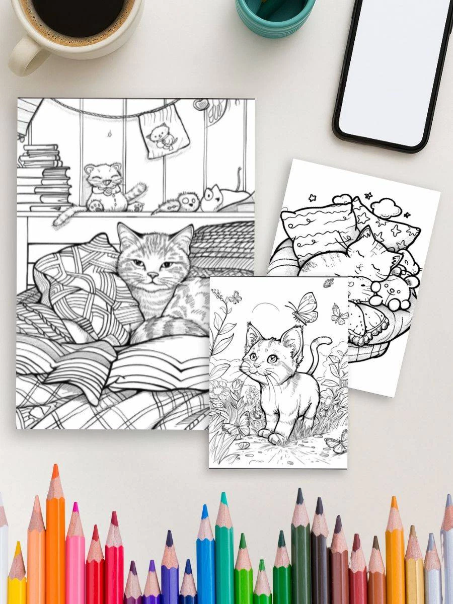 Purrfectly Kawaii – 160 Cute Cat Coloring Pages - Image 3