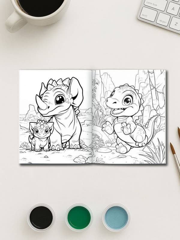 Dino Days – 52 Dinosaur Scene Coloring Pages - Image 2