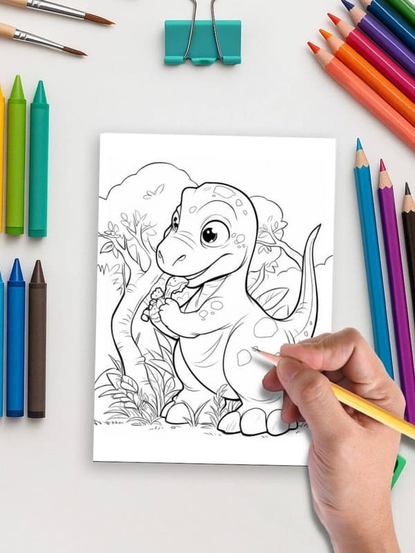 Dino Days – 52 Dinosaur Scene Coloring Pages - Image 4